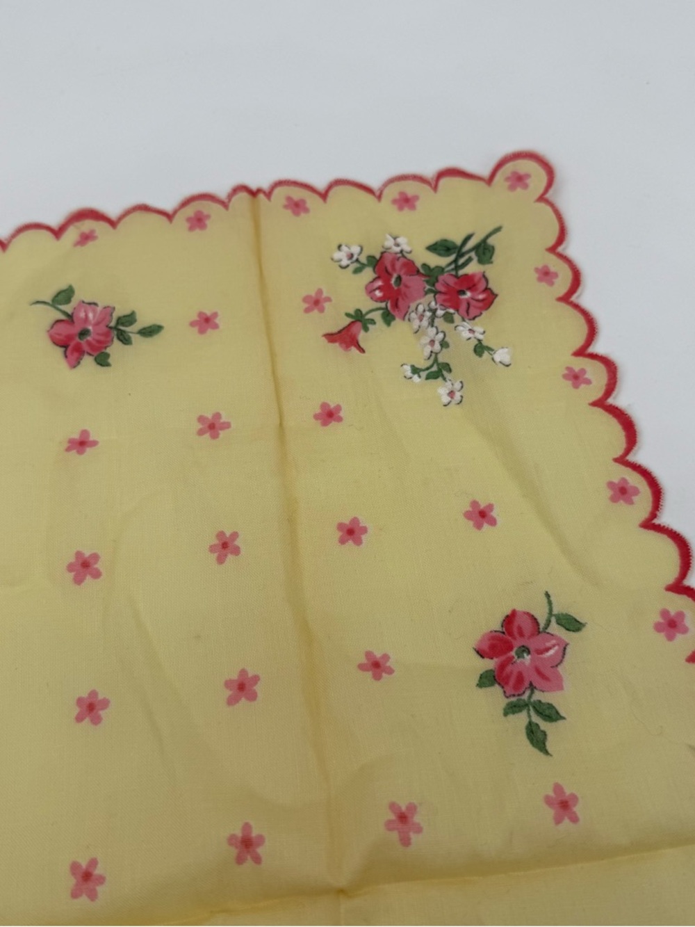 Vintage Yellow Floral Handkerchief Square Accessory Small Dainty Shabby Chic - Picture 4 of 8